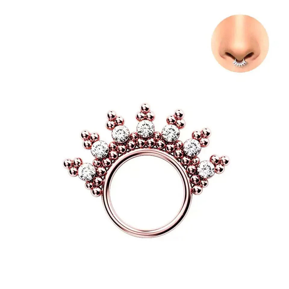 G23 ASTM F136 Titanium Nose Piercing Ring 16G CZ Hinge Clicker Diaphragm Tragus Piercing Sexy Body Jewelry Wholesale