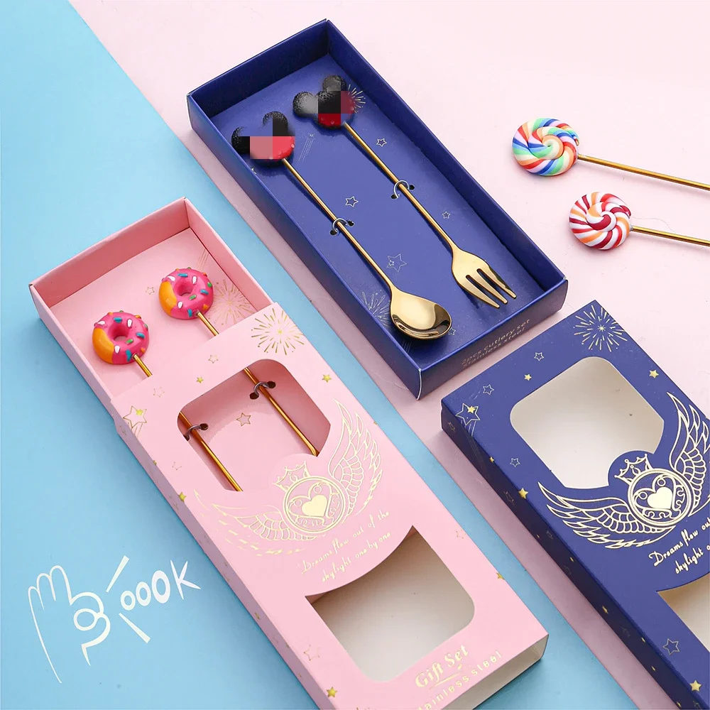 Stainless Steel Spoon Fork Cute Version Rainbow Lollipop Donut Macaron Dessert Spoons Fruit Forks Kids Set Kitchen Accessories stainless steel spoons stainless steel spoons forks stainless steel forks