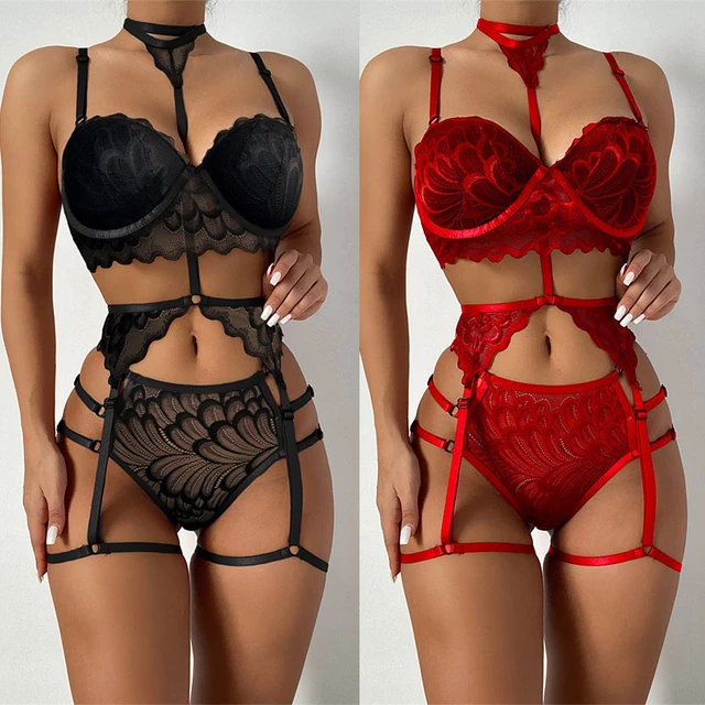 Bra And Panties Garters Sets For Women See Through Lingerie Set Ladies Sexy  Underwear Set Porn Sexy Costumes Erotic 3-piece Set - AliExpress