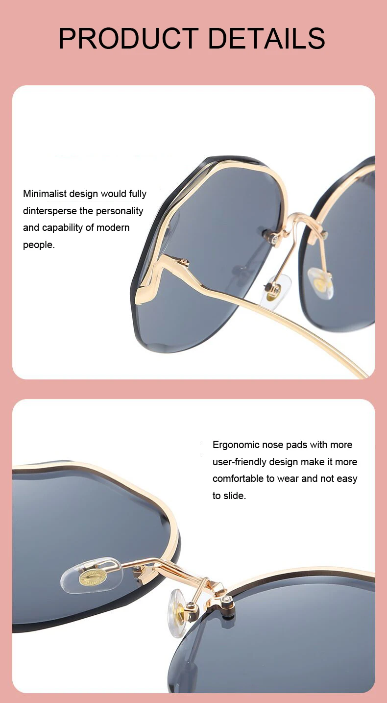2022  Round Gradient Sunglasses Women Metal Curved Temples Ladies UV400 Eyewear Ocean Rimless Sun Glasses Oculos De Sol_voghion.com