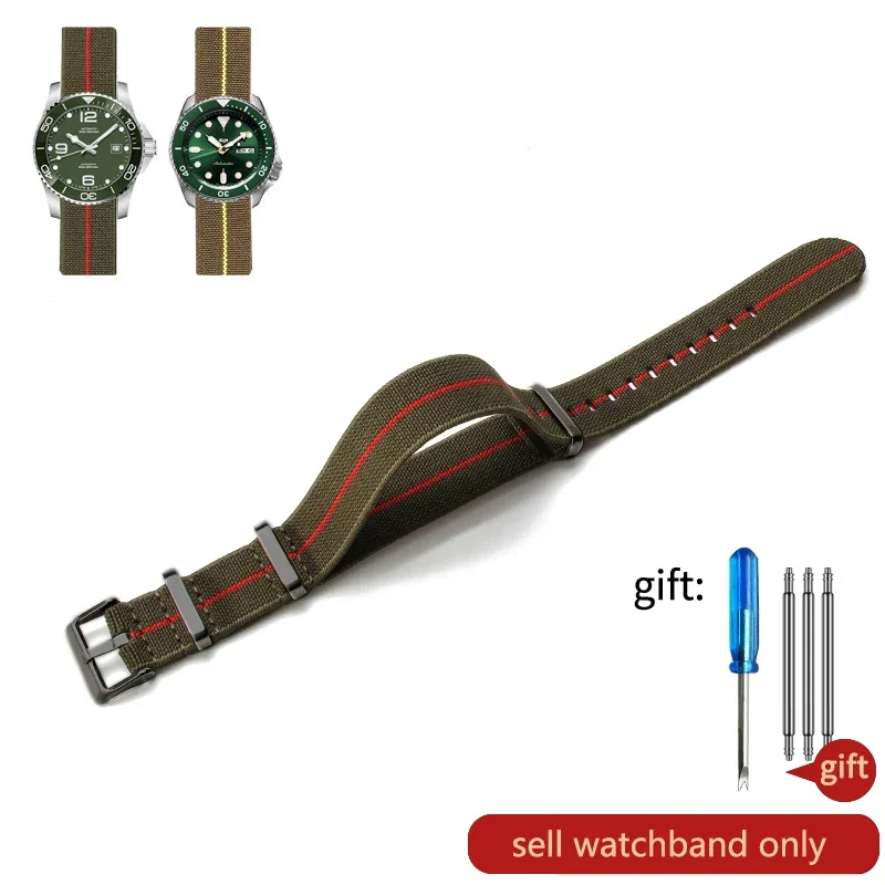 Vintage-Inspired 60's French Army Nylon Watch Strap - Black & Green Woven Design