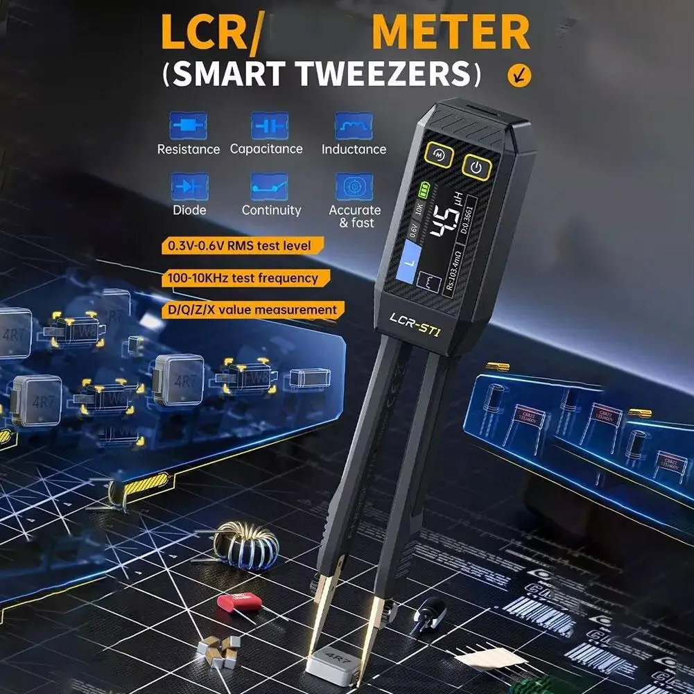 Mini Smart Tweezer LCR SMD ESR Tester Resistance Capacitance Inductance Continuity Diode Test Measurement Tools
