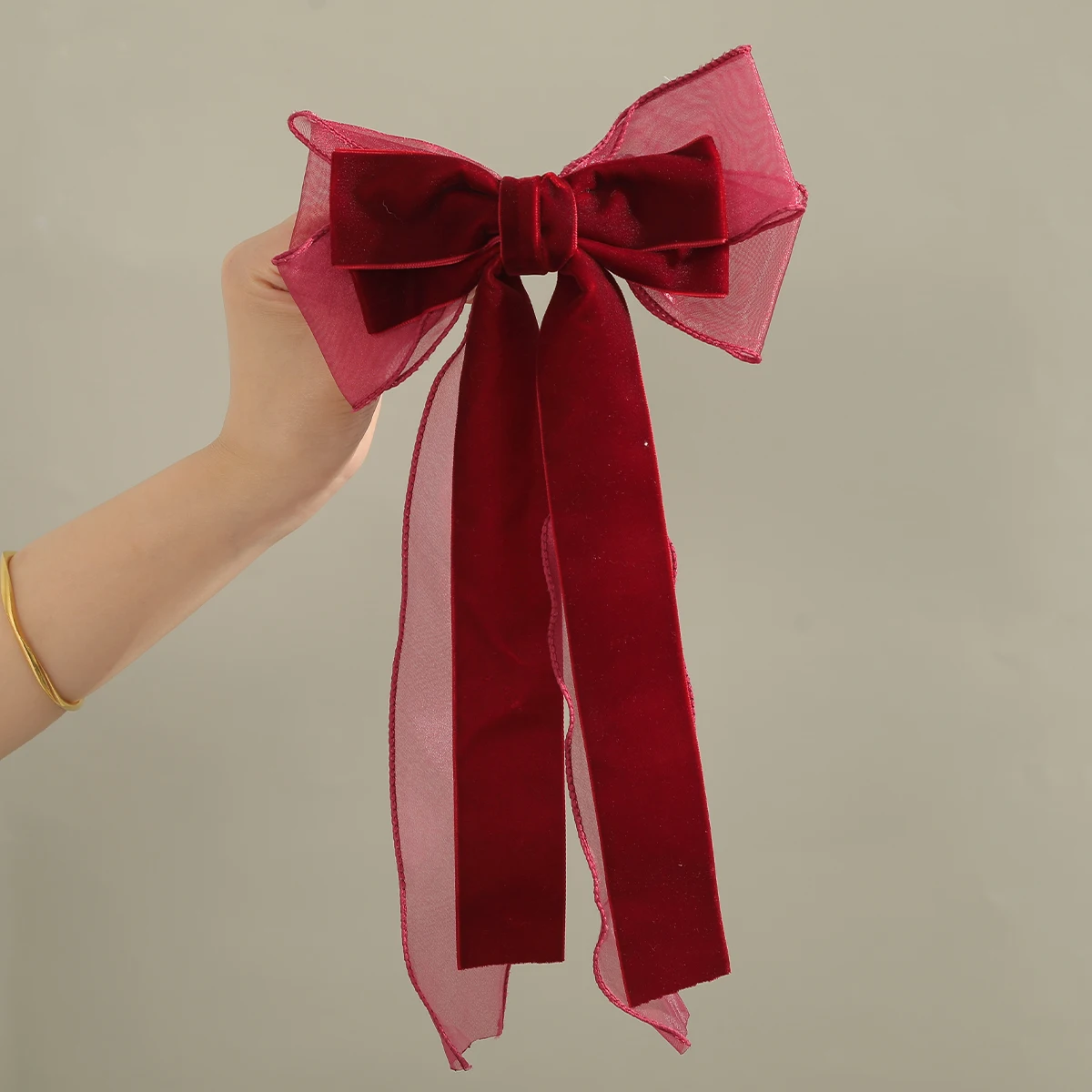 Red Bow Barrettes Hair Pin For Bride Wedding Half-Tied Hairpin Women Female Back Of Head Velvet Spring Clip Hair Accessories