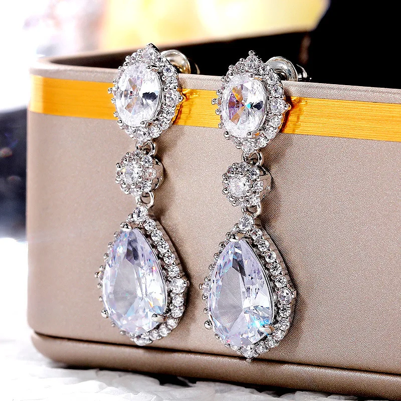 

Fashion Crystal Cubic Zirconia Earrings for Women Teardrop Crystal Bridesmaid Wedding Jewelry Female Accessories 2022 New
