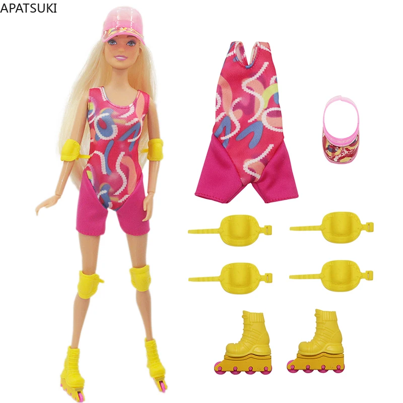 Pink Fashion Movie Skating Clothes Set Per Barbie Doll Outfits Tuta Scarpe Skate Accessori 1/6 Accessori Per Bambole Giocattoli Per Bambini