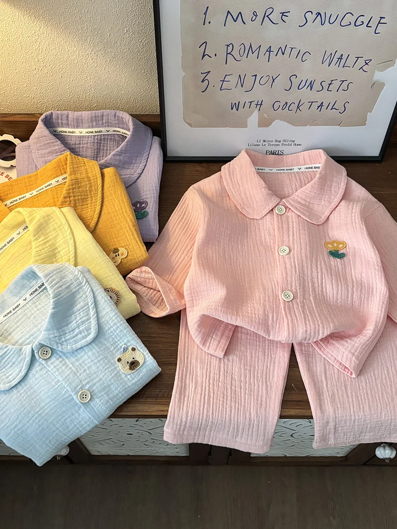 소녀의 면 잠옷 여름 얇은 세트 별도의 바디 슈트 에어컨 의류 0- 세 어린이 가정 의류