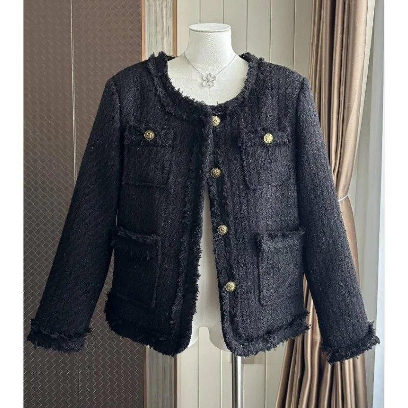 White Small Fragrant Quilted Coat Autumn Winter O Neck Tassel Casual Gray Black Long-sleeved Simple Basic French Women Jacket