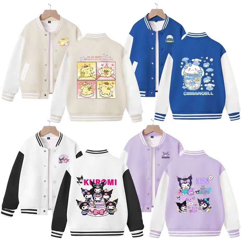 

Sanrios Cinnamoroll Kuromi Purin Dog Anime Cartoon Cute Children Spring Autumn Clothing Baseball Uniform Coat Boys Girls Jacket
