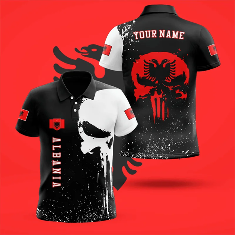 

Summer New Albanian Flag Harajuku Men's Polo Shirt Fashion and Casual Street Polo Collar Short Sleeve Top Customizable Clothing