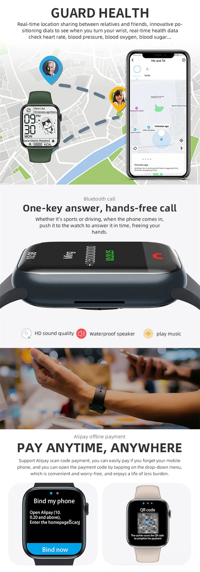 HW37 Series 7 Smart Watch Language Call Blood Sugar Monitoring Caller Information Reminder Music Sports Watch PK W27 Iwo 13 W37