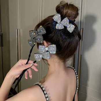 YAMEGA 여성용 라인스톤 헤어 클립 핀, 포니테일 홀더, 보우 볼 와이어 번 헤드 접시, 헤어밴드 코일 클립, 헤어 액세서리