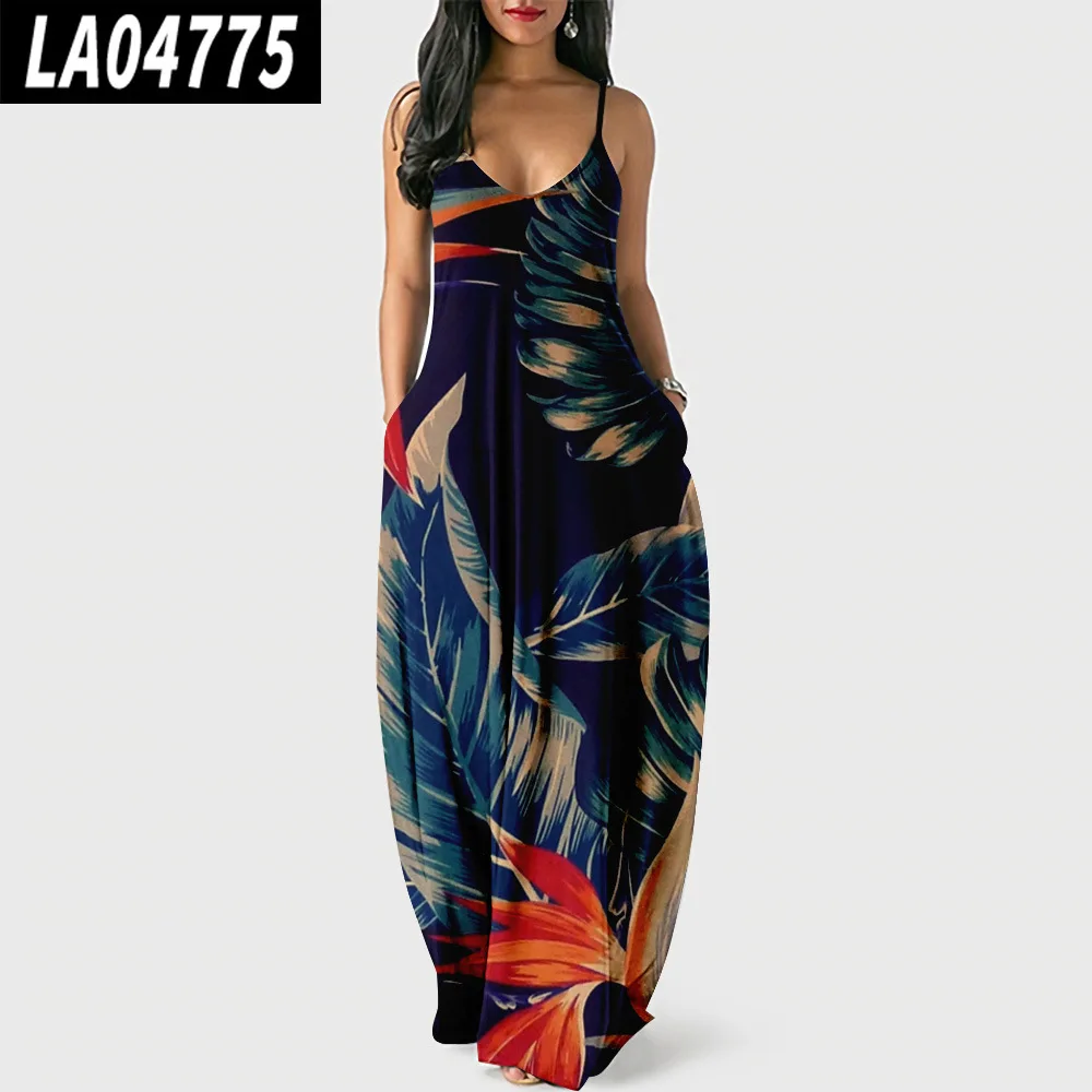 

2022 Fashion Holiday Long Floor-length Dress Summer Hawaii Beachwear Suspenders Dress XS-4XL