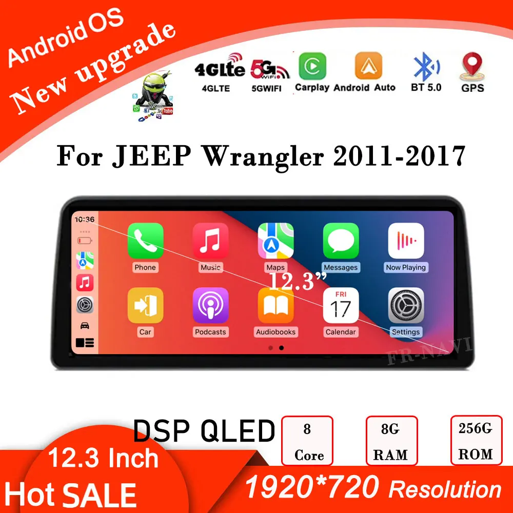 

For JEEP Wrangler 2011-2017 12.3 Inch DSP Android 14 Head Unit Car Android Radio Stereo Multimedia Video Player GPS Navigation