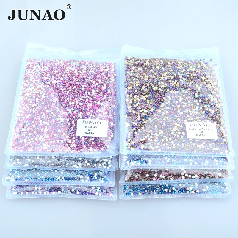 

JUNAO SS6 8 10 12 16 20 30 Bulk Package Design Flatback Glass Rhinestone Non Hotfix Strass Stones For Clothes Jewelry Making