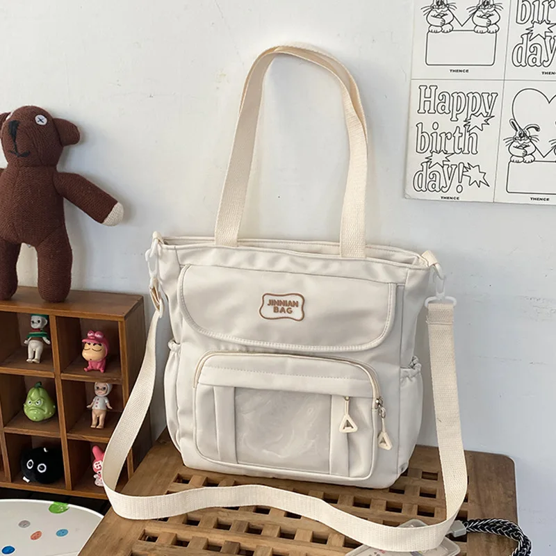 Shoulder Bag NEW Canvas Solid Color Zipper Large Capacity Storage Bag Daily Commuter Tote Student Schoolbag Personality Handbag