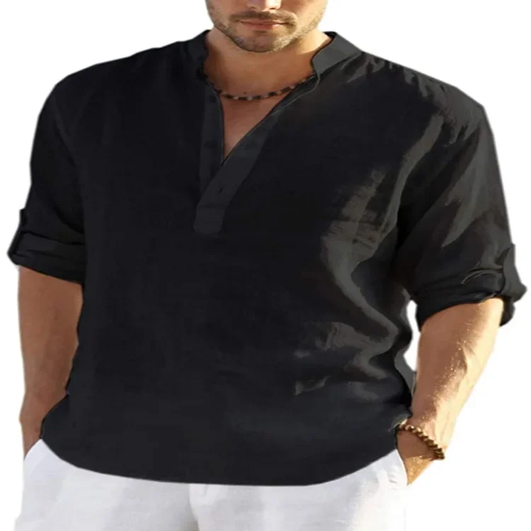 Men Cotton Linen Shirt Spring/Summer Long Sleeved Business Casual Loose Fitting S-5XL