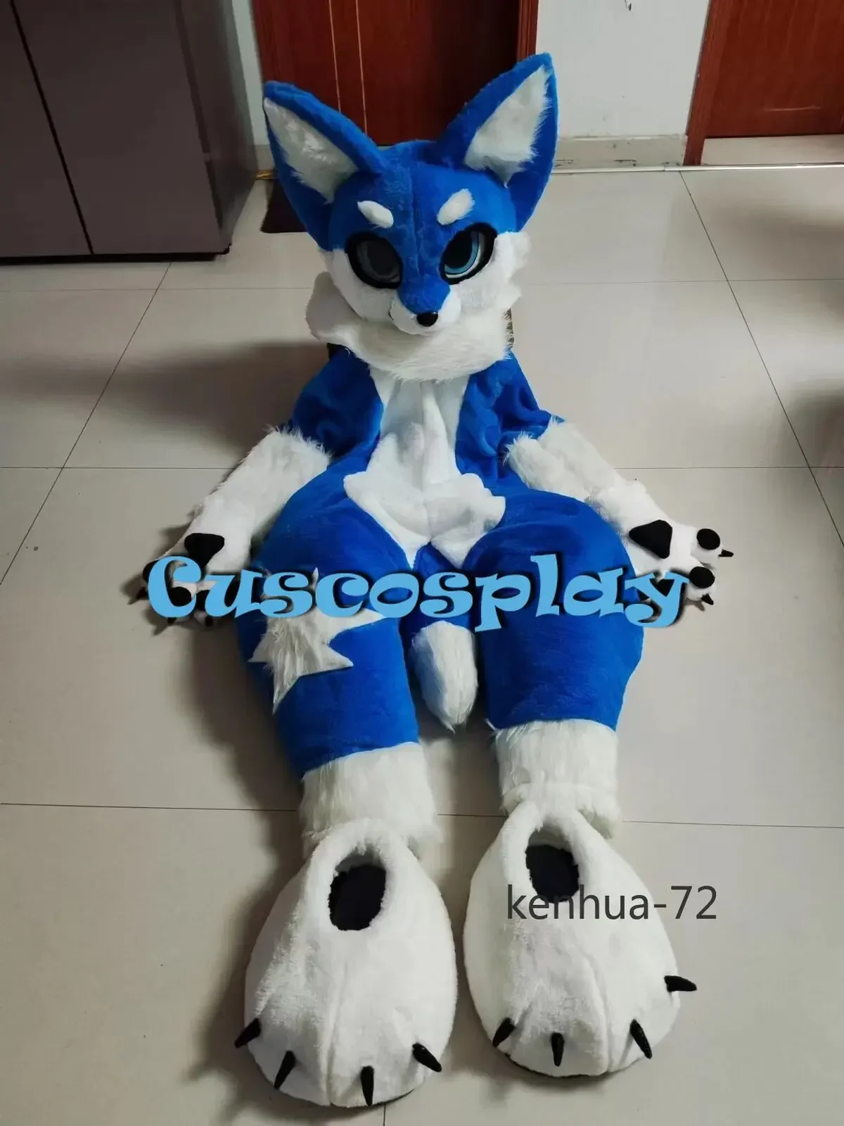 

White Blue Long Fur Furry Costume Husky Dog Fox Mascot Costume Fursuit Wolf Cosplay Party Fursuit Halloween Suit Adult Size