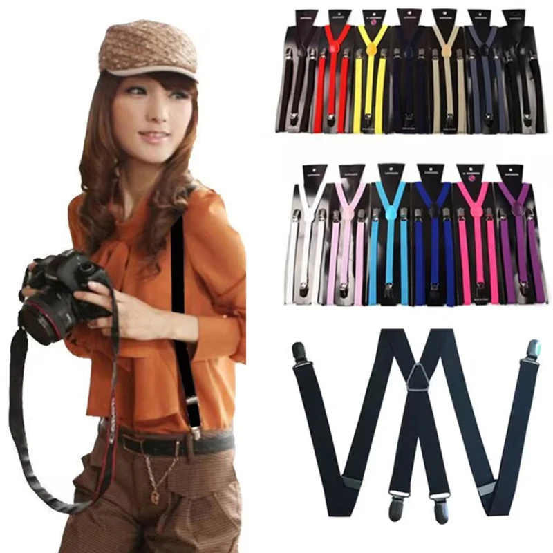 

4 Clips Men's Suspender 25mm Width Adjustable Elastic X Back Clips On Pants Braces For Men And Women Black Coffee Gray Beige