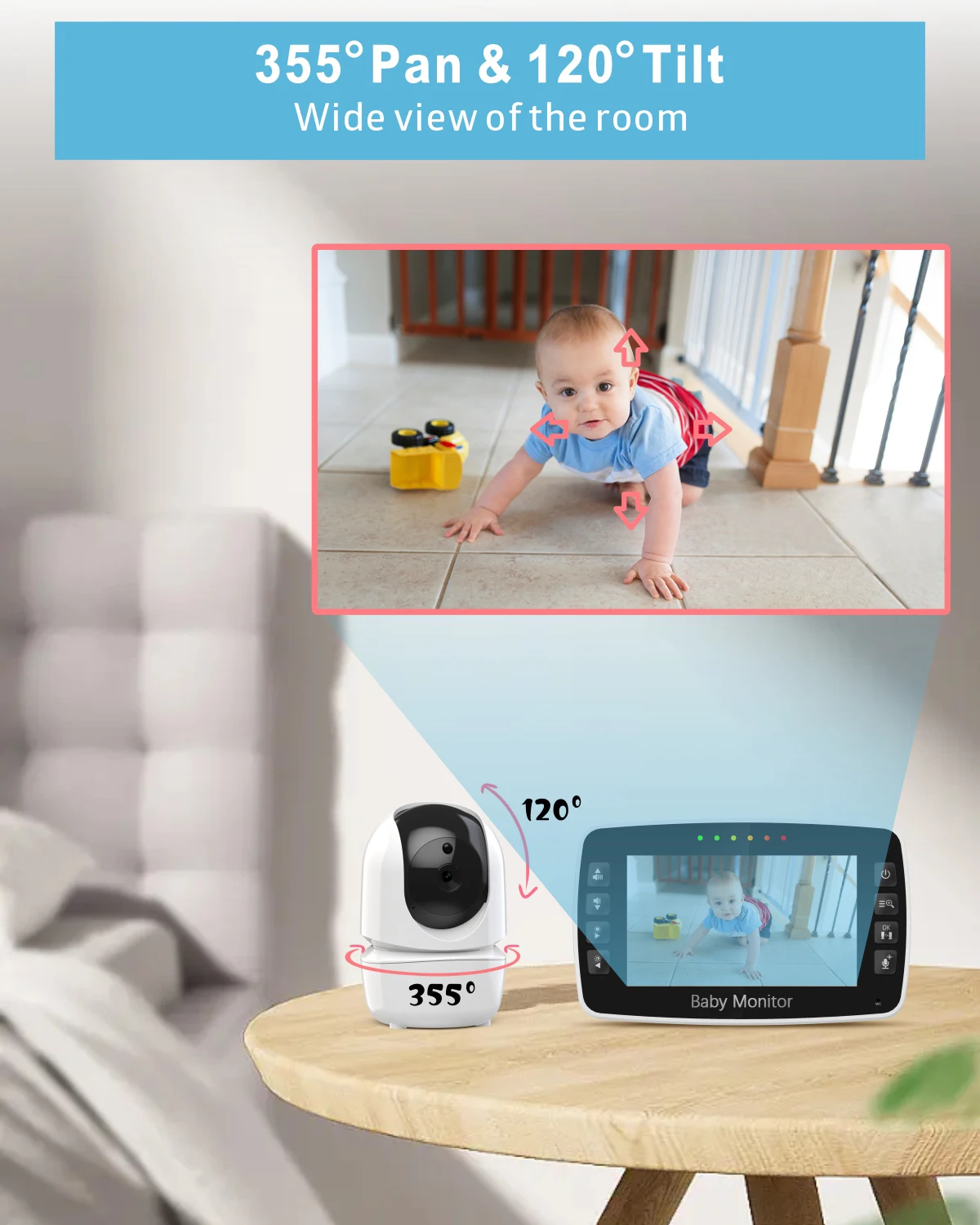 4.3Inch Baby Monitor with Two camera Wireless PTZ Camera High Security Children Camera Night Vision Temperature Monitoring Baby