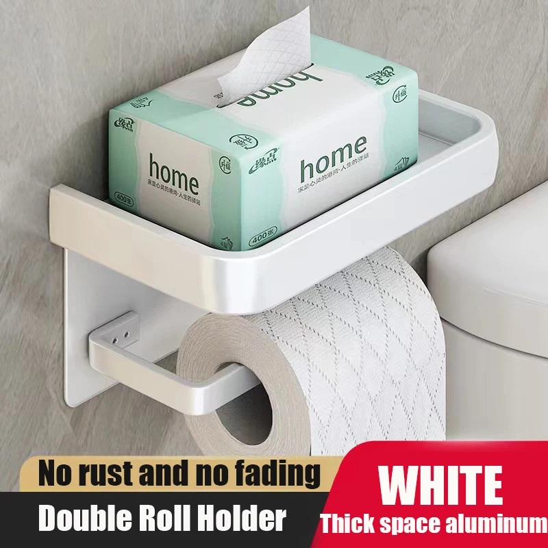 Aluminum Alloy Wall Mount Toilet Roll Paper Holder WC Storage Organizer Phone Shelf Holder Bathroom Accessories 4