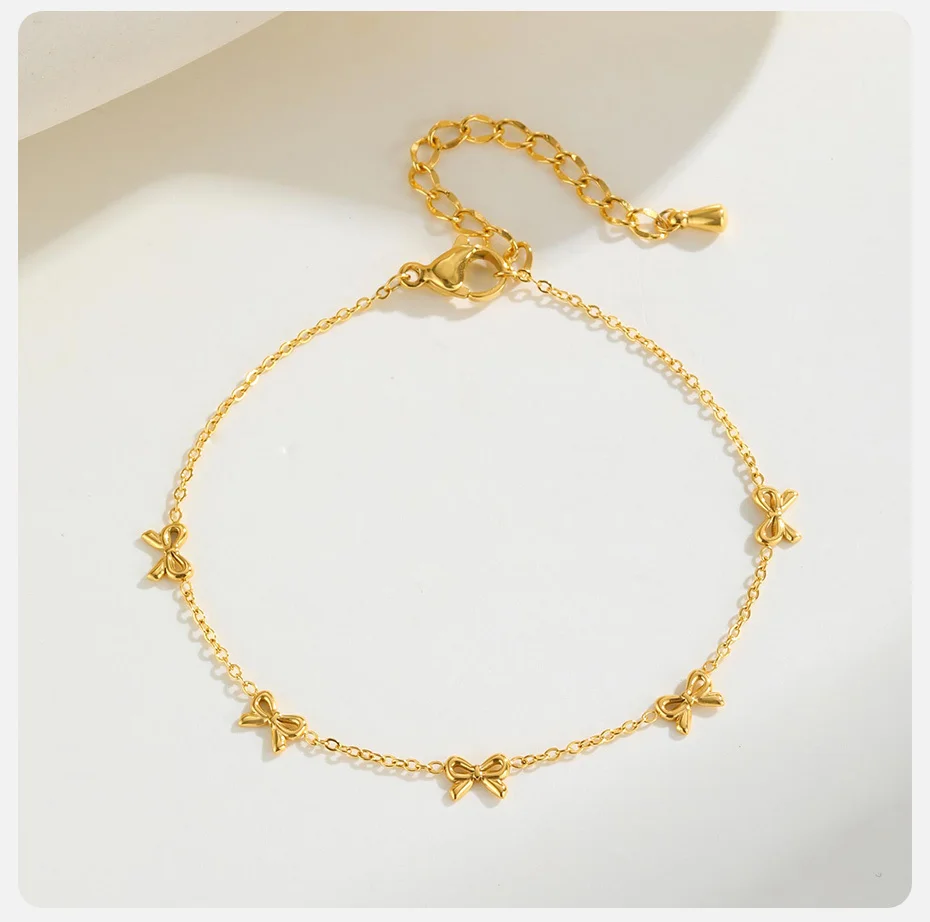 Vnox Niedliche Schleife-Kettenarmband-Halskette für Frauen und Mädchen, Edelstahl, leicht, 1,2 mm, dünne Kette, Charms, Schmuck, Party-Geschenk – Detail 6