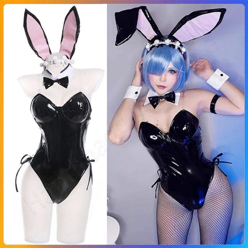 

Cosplay Rem Ram Rabbit Hole Bunny Girl Leather Sexy Cute Handmade Costume Wig Comic Con Life in a different world from zero