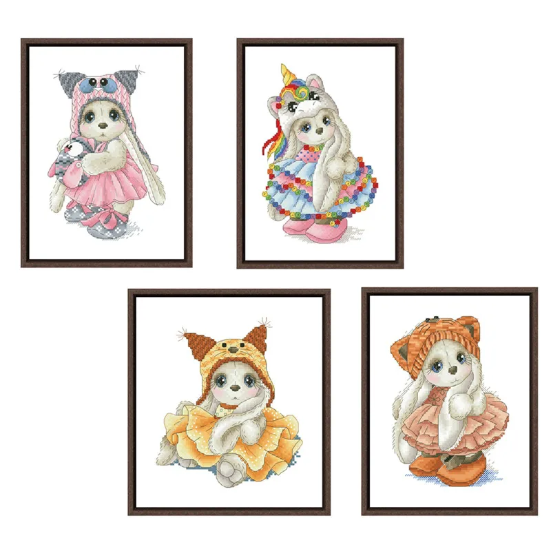 Cute girl unicorn hat cross stitch package cartoon animal 18ct 14ct 11ct cloth cotton silk embroidery DIY handmade needlework Cross Stitch Kit