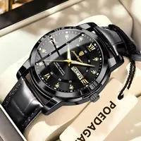 POEDAGAR Luxury Brand Male Clock Waterproof Luminous Leather Business Watch For Man Date Week Fashion Men's Quartz Watches Reloj