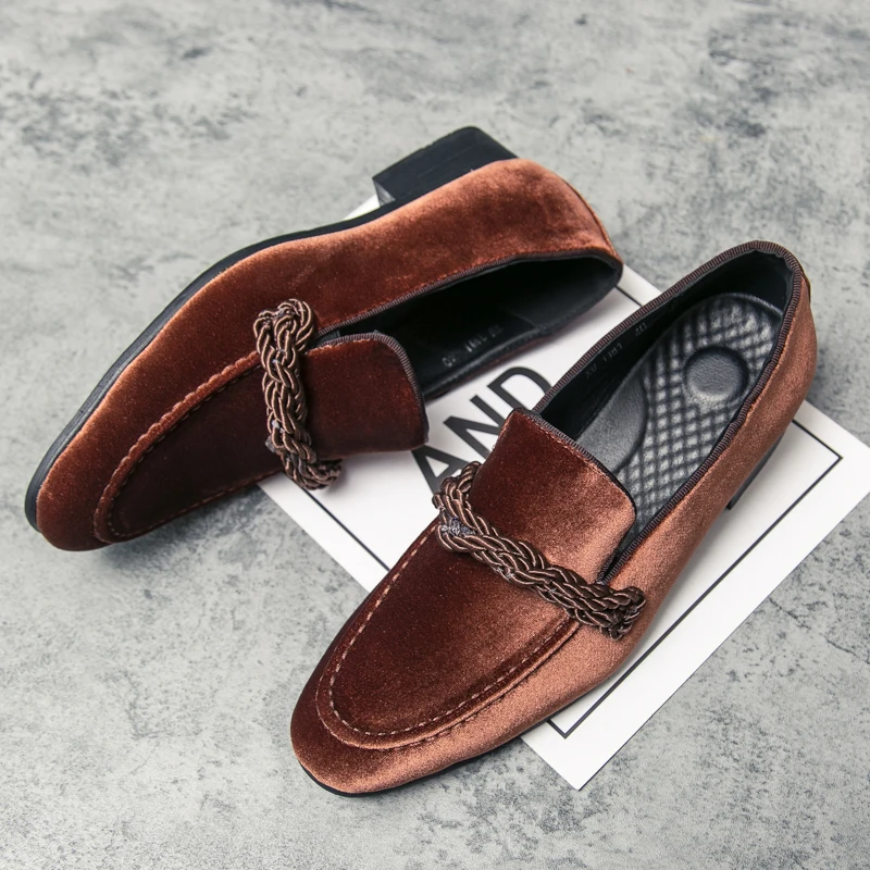 Autumn New Men's Flat Shoes Soft Sole Comfortable Loafers Men's Reversed Fleece Leather Shoes Trend Green Casual Shoes