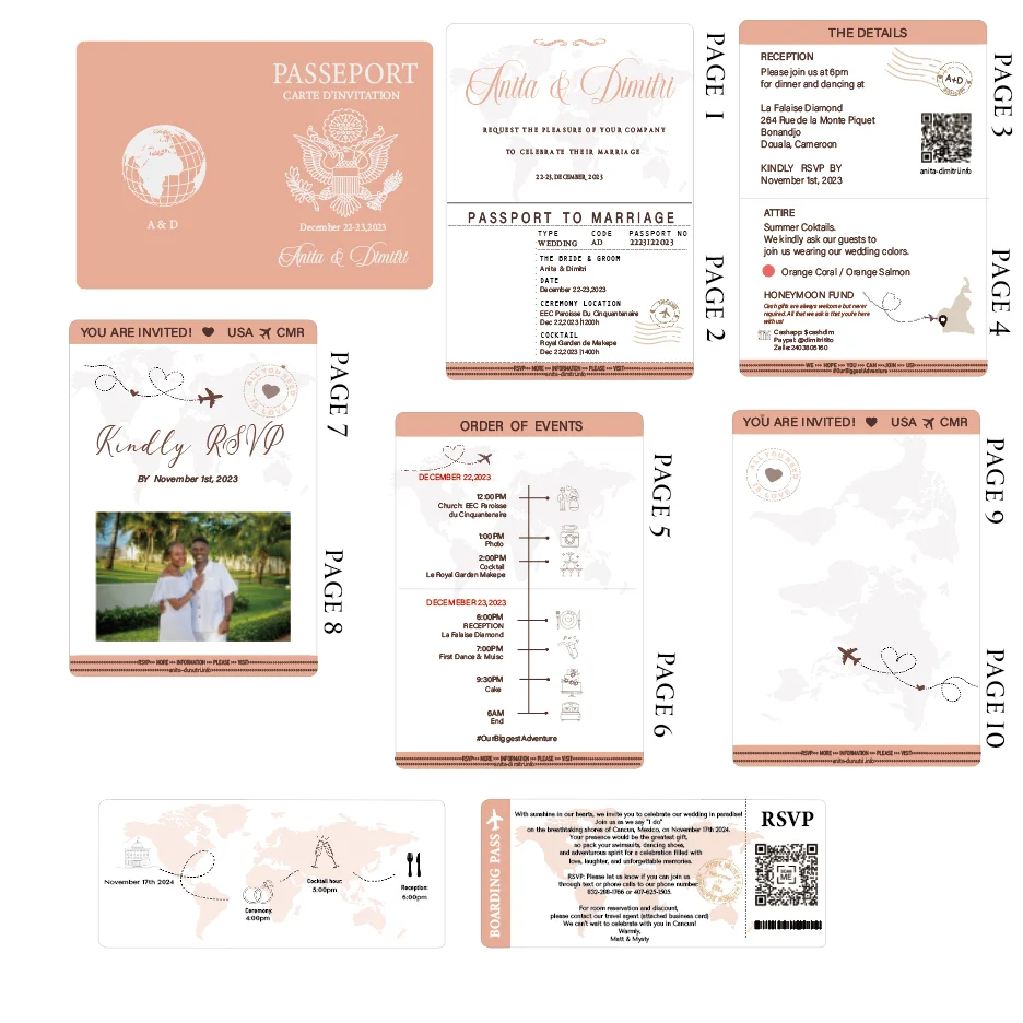 Description Picture 3 of item30/60PCS Multipage Wedding Passport Invitation Suite,Custom Boarding Pass, Personalized Destination Birthday Party Invite Card