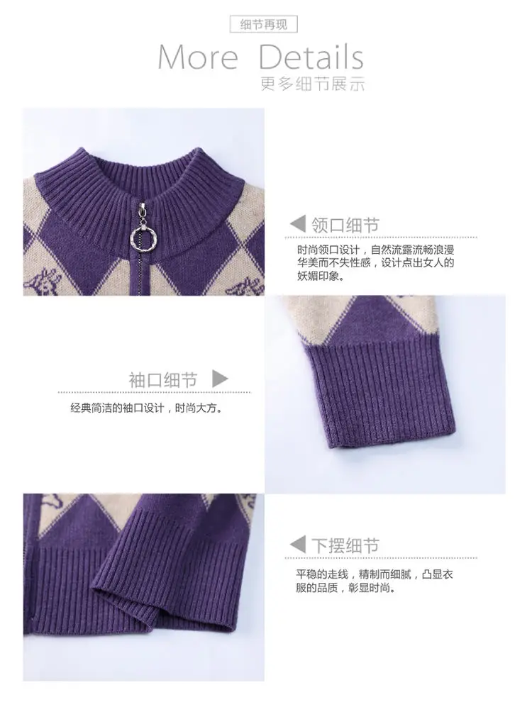 Women's Korean Vintage Plaid Sweaters Cardigan Autumn Winter Casual All-match Stand Collar Zipper Knitted Tops Female Clothing