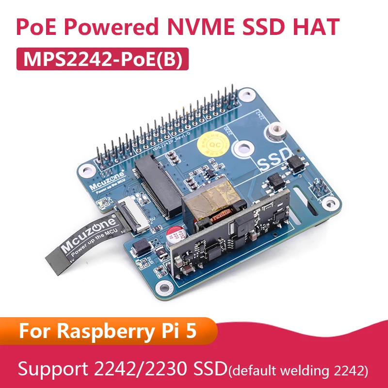 

Новая модель (B), поддержка POE NVME SSD HAT для Raspberry Pi 5, 2230/2240 SSD