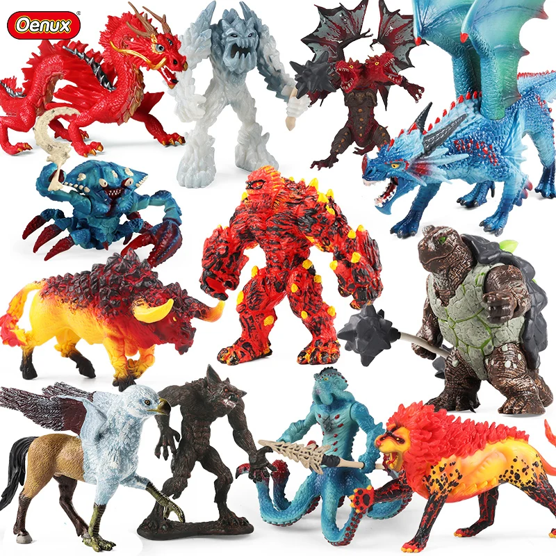 Oenux Savage Flying Magic Dragon Model Crab Octopus Fire Bullfight Puppet Monster Animals Action Figures Collect Decor Kids Toy