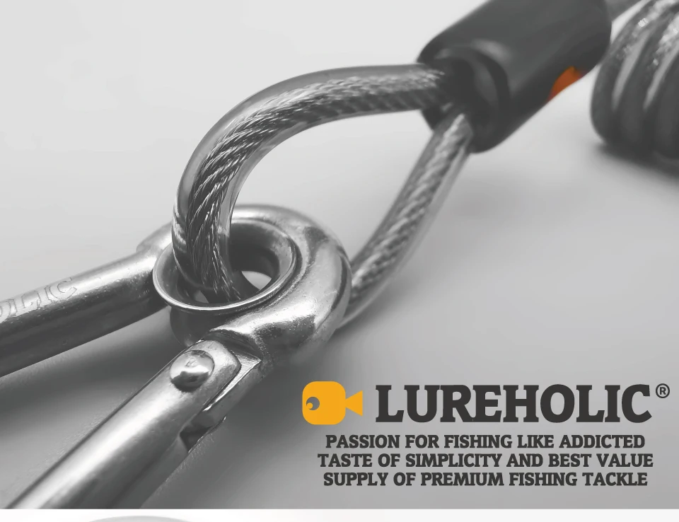 Description Picture 3 of itemLureholic Strengthen Lure Fishing Lanyard 49 Strands of Steel Wire Twisted Retention Rope Strong with 316SS Carabiners