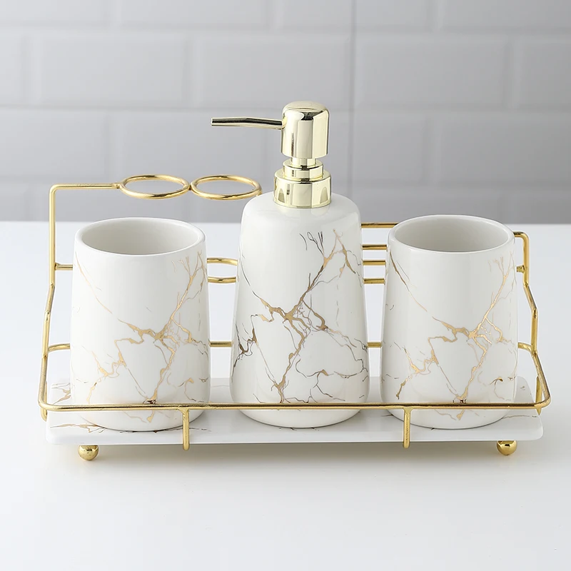 

Imitation Marble Bathroom Decoration Accessories, Toothbrush Holder Ceramic Toothpaste Dispenser, Lotion Bottle, Soap Dish, Tray