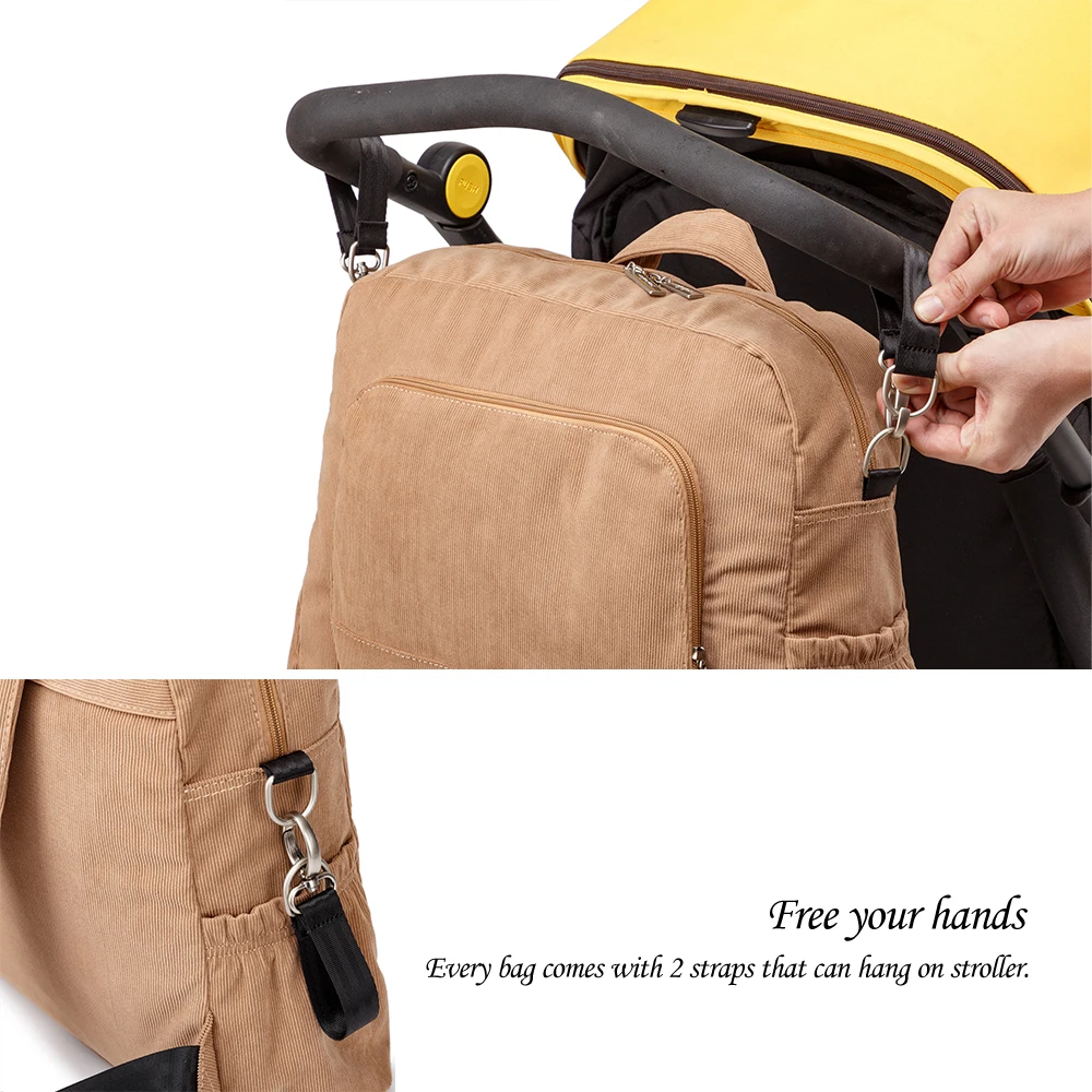 Soboba Corduroy Diaper Backpack for Mom Large Capacity Multi-function Nappy Changing Bag for Baby Care Winter New Diaper Bags 4