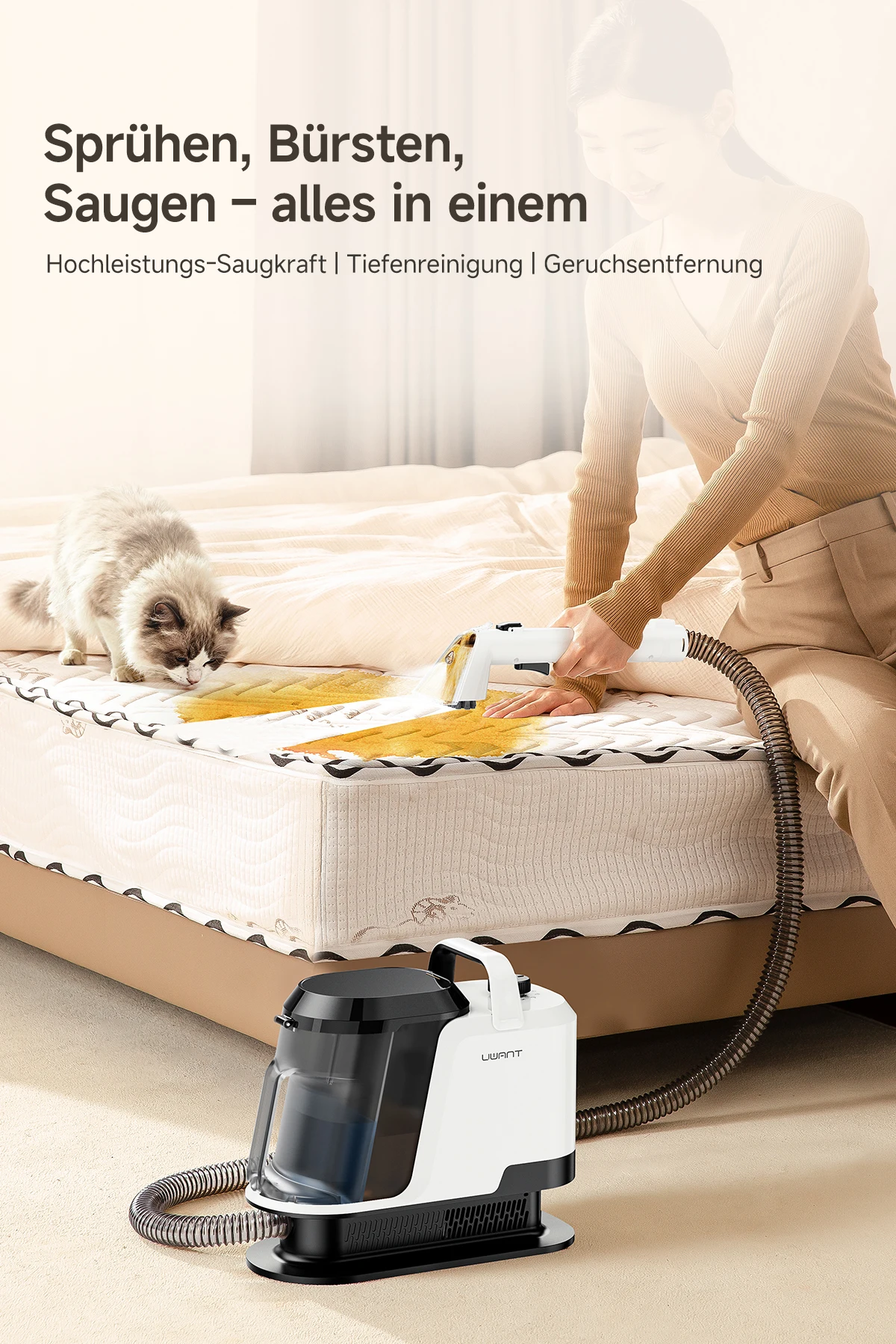 Uwant Y100 18KPa Teppichreiniger mit Sprühbürste, tragbare Saugmaschine zur Reinigung von Sofa, Auto, Schuhen, Tierhaaren und zur Geruchsbeseitigung, selbstreinigend – Detail 4