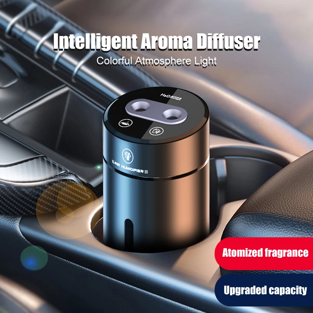 

Car Air Humidifier Dual Outlet Aluminum Alloy Aroma Diffuser with Night Light Essential Oil Diffuser Air Freshener for Car Home