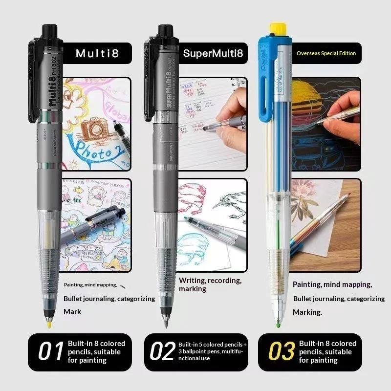 Pentel Multi 8 Matita Tecnica Multifunzione e Penna a Sfera, Mina Resistente e Affidabile per Disegnare, Scrivere, Creare, Premiata con il Japan Good Design Award - immagine 4