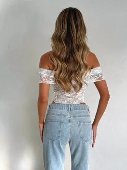 Women’s Summer Outfits Floral Embroidery Off Shoulder Tops High Waist Layered Pleated Short Skirts 2 Piece Set 5