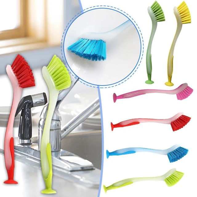 1pc Pot Cleaning Brush Vertical Multifunction Kitchen Suction Cup Type Sink  Cleaning Scrub Brush Long Handle - AliExpress