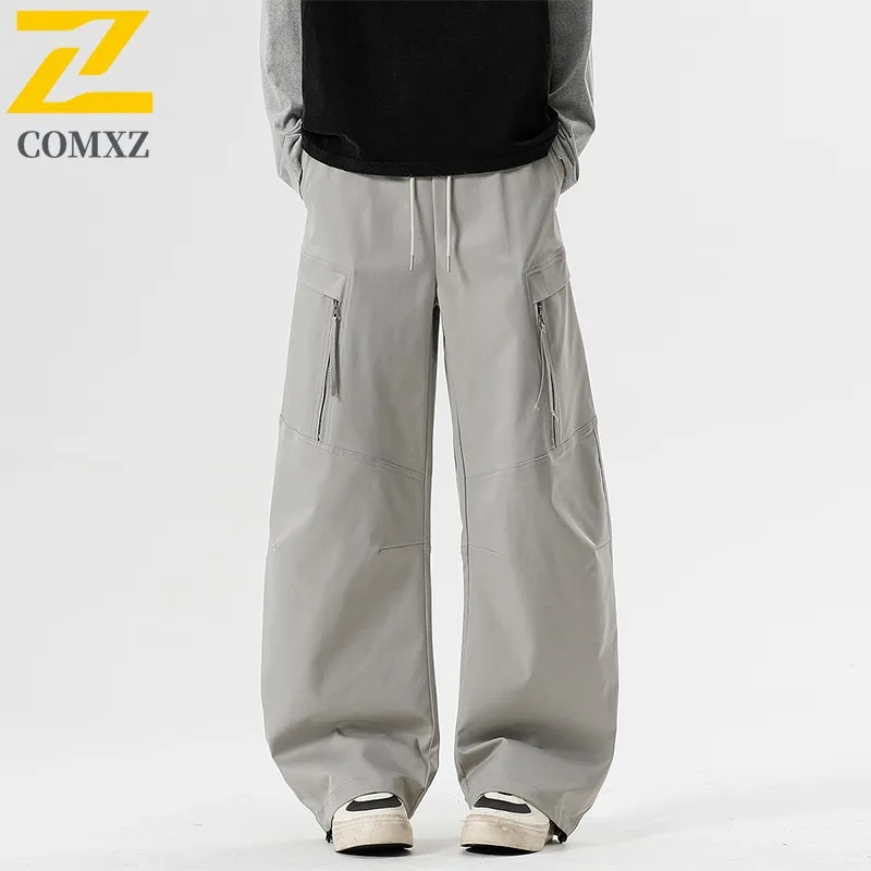 COMXZ 2025 Autumn New Unisex American Cargo Bending knife pants Multi-Pocket Streetwear Hong Kong Trendy Loose Casual Trousers