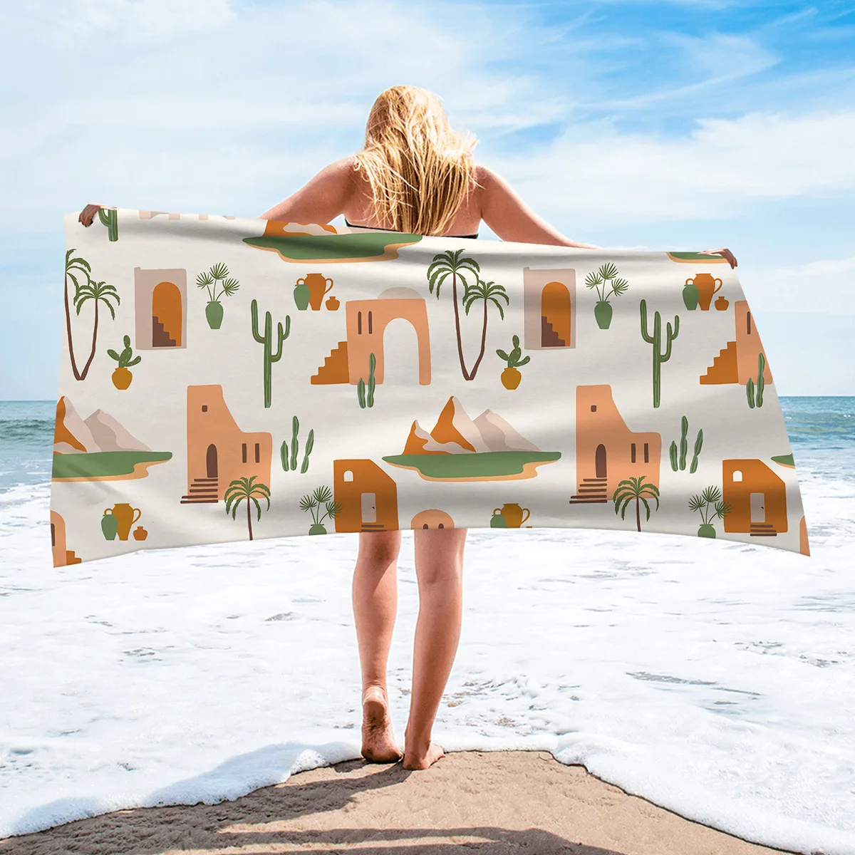 

Quick Dry Beach Towel 80x160cm Super Soft Microfiber Morandi Color Water Absorbing Beach Towels Palm Leaf Nordic Style