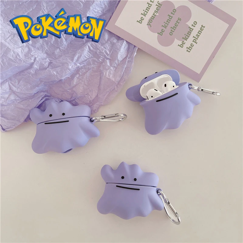 

Kawaii Ins фиолетовый Ditto 3D Airpods, планшетофон для Airpods1/2/3/pro 2, милый покемон, аниме фигурка, игрушечная кукла, Модный мягкий Чехол Air Pods