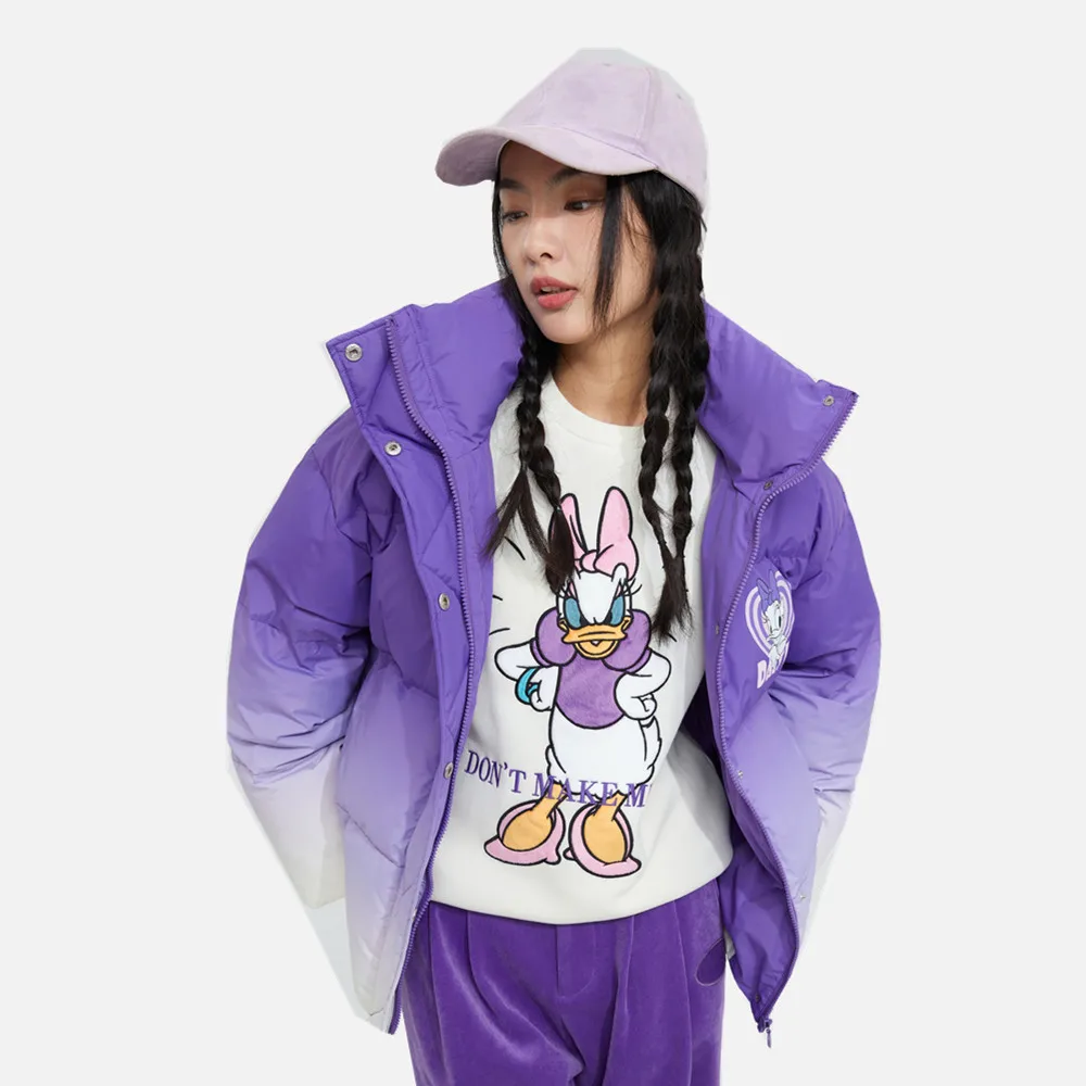 Metersbonwe Women's Cartoon Print Down Jackets Gradient Color Loose Warm Wear Winter Stand Collar Casual Outwear