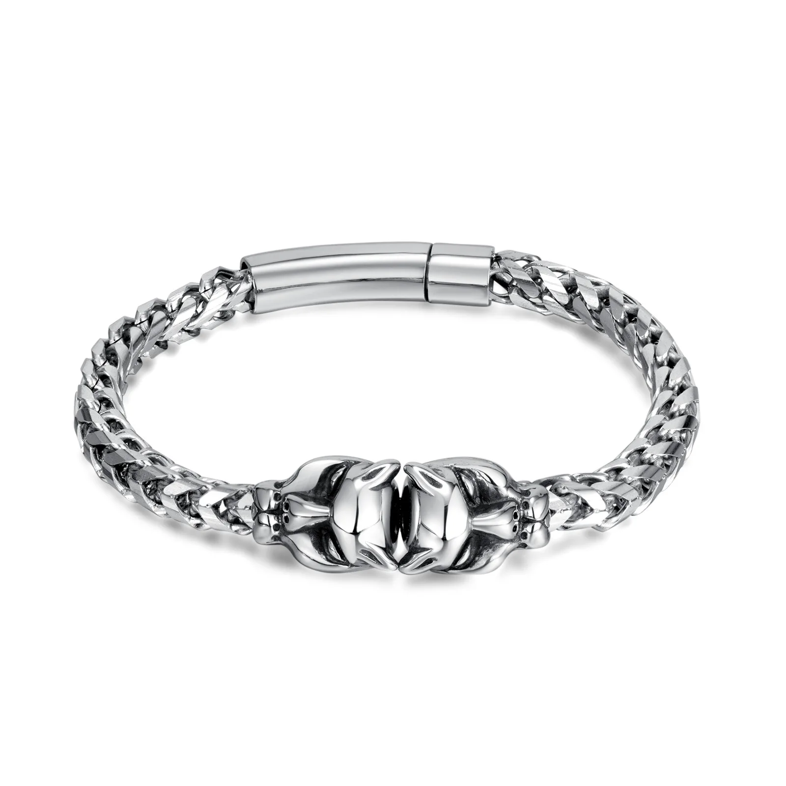

Fashion jewelry Japan and South Korea new hip-hop style double tiger head men's bracelets personalized tide men street titanium
