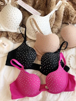 Fashion Hot Drill Lingerie Sexy Women Push Up Bra Shining Zircon Decoration Brassiere Invisible U-shaped Thickened Cup Underwear