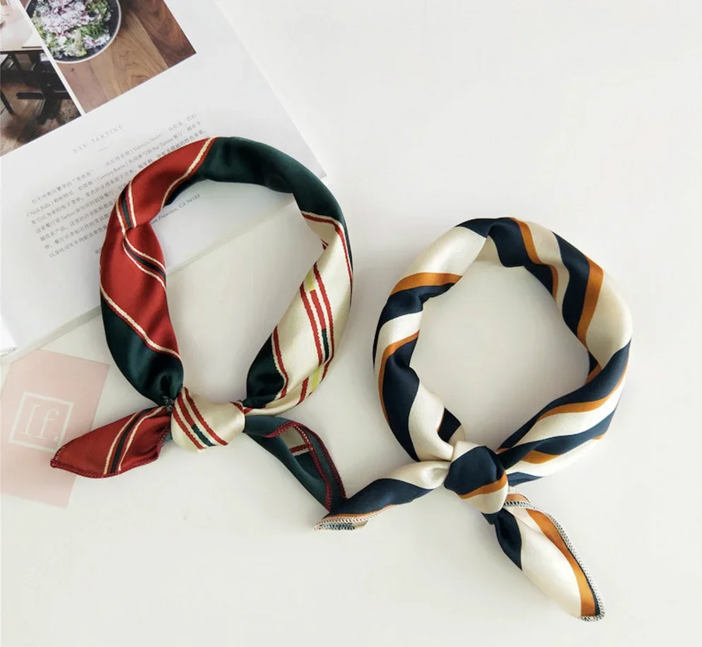 50x50 Square Scarf Hair Tie Band For Business Party Women Elegant Small Vintage Skinny Retro Head Neck Silk Satin Scarf Present 5
