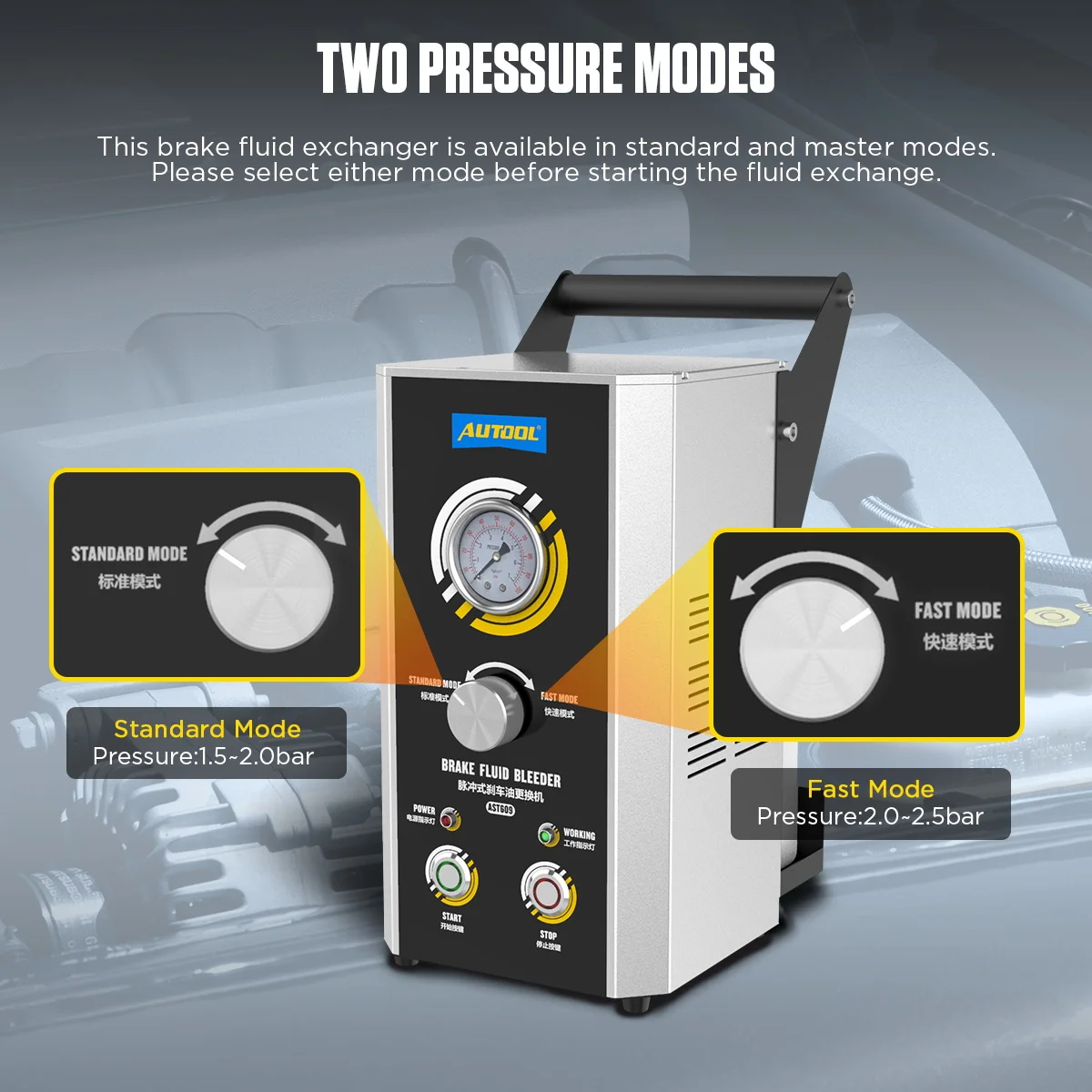 AUTOOL AST609 Kit Spurgo Liquido Freni 12V/220V - Doppia Modalità Pressione 0-3BAR Per Auto, Con Pompa Integrata - Foto 8