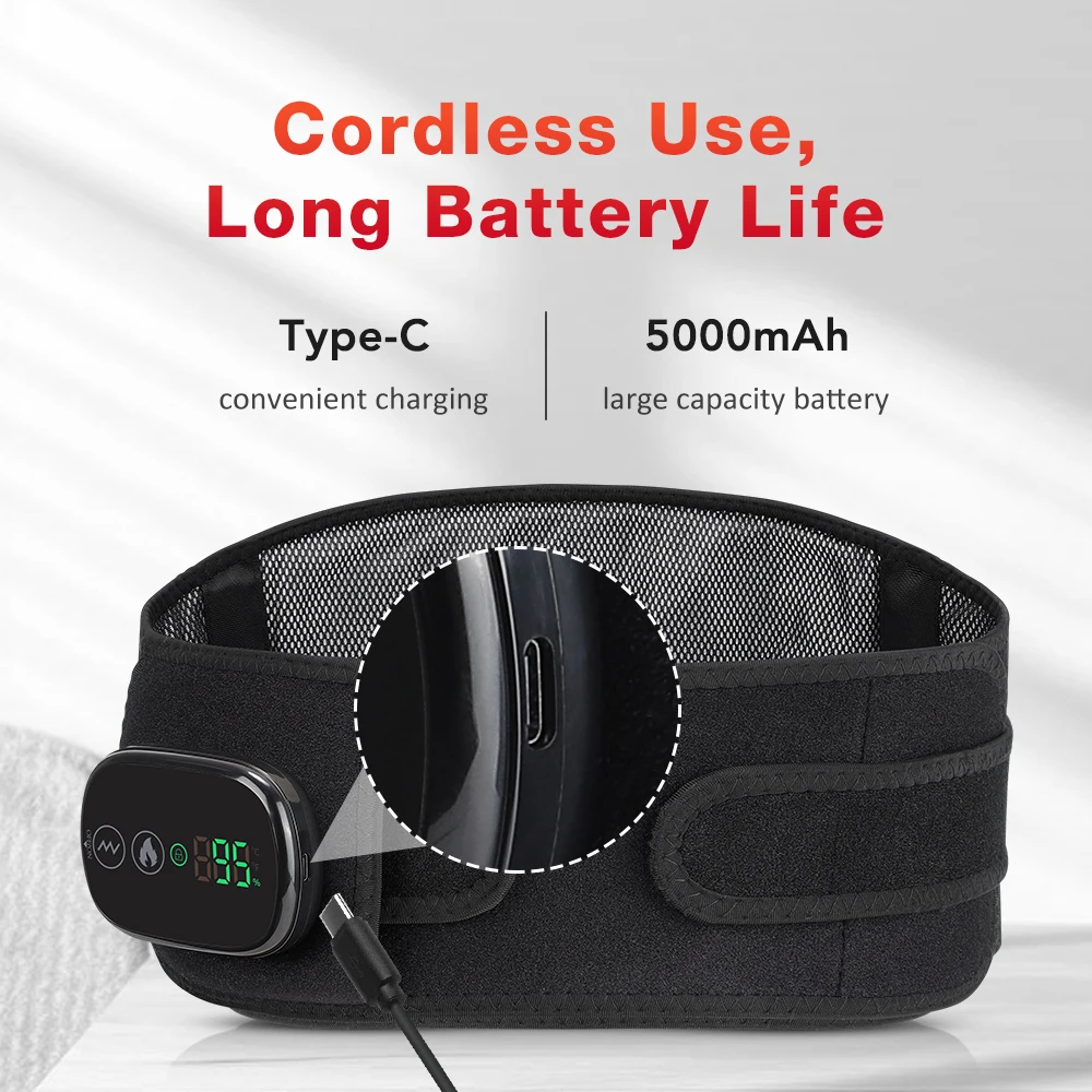 Cordless Vibration Heating Massage Waist Belt Red Light Hot Compress Maasager Re